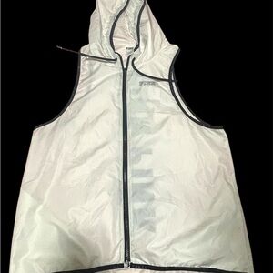 Pink White Hooded Vest with Black Trim